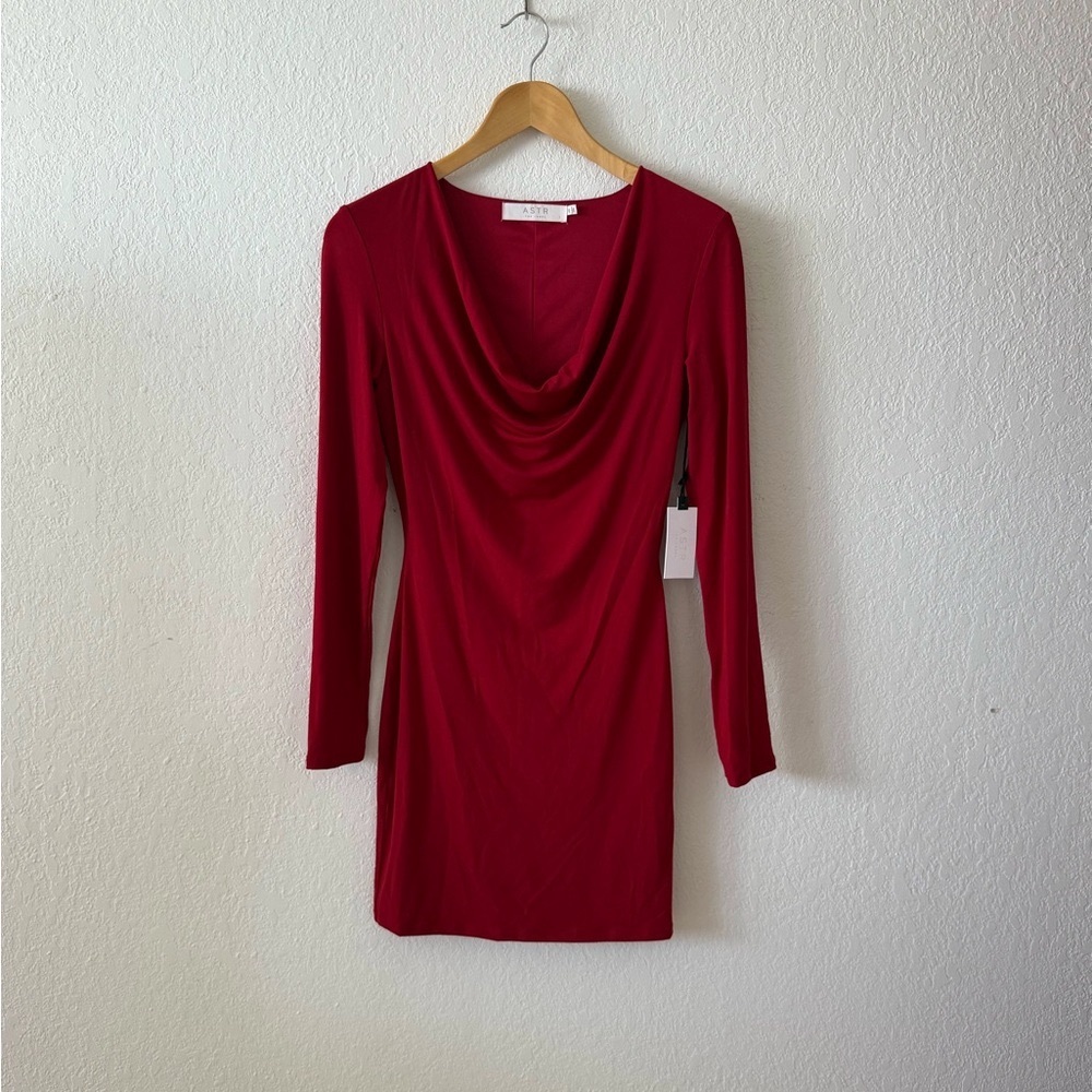 ASTR Cowl Neck Long Sleeve Mini Dress